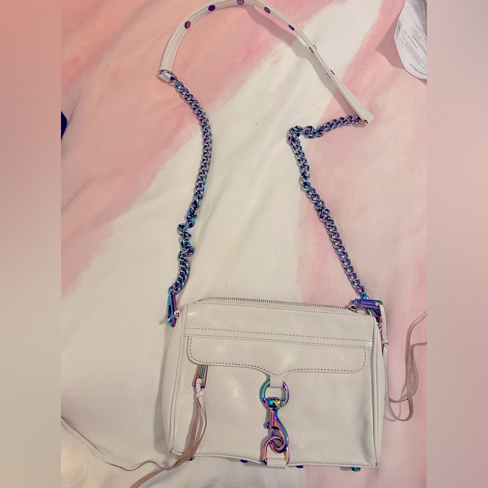 NWT Rebecca Minkoff Mini Mac, White/rainbow